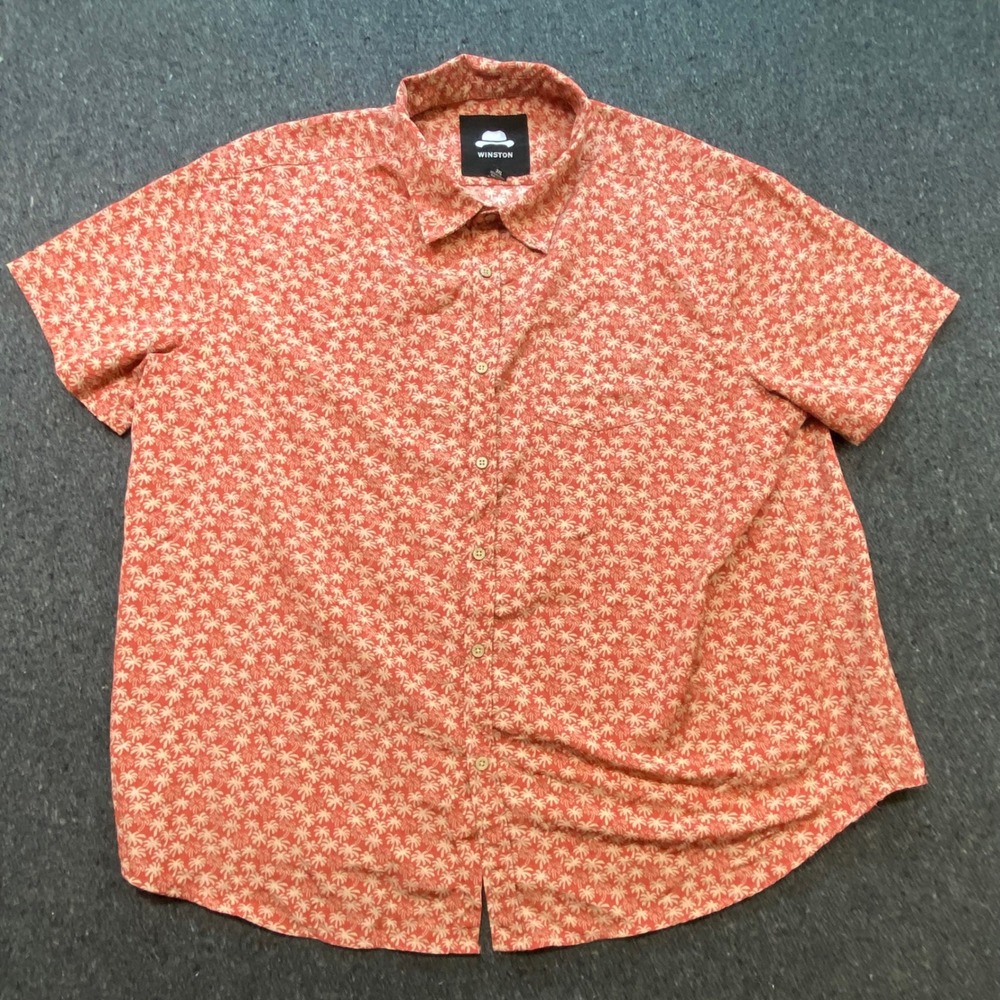 Winston Tropical Men 3XL Summer Palm Tree Print Short Sleeve Button Down Shirt‎